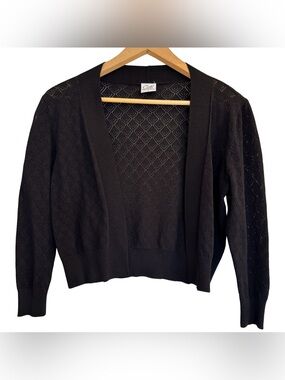 Cielo Black Pointelle Knit Open Front Cardigan Sweater Size Small